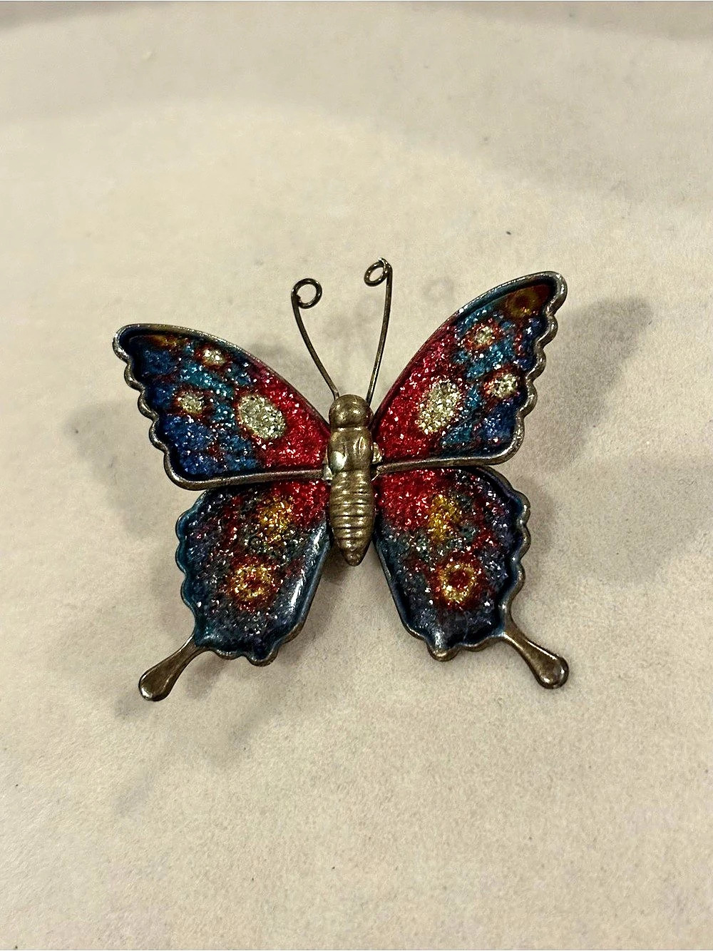 Butterfly Brooch in Blue & Red